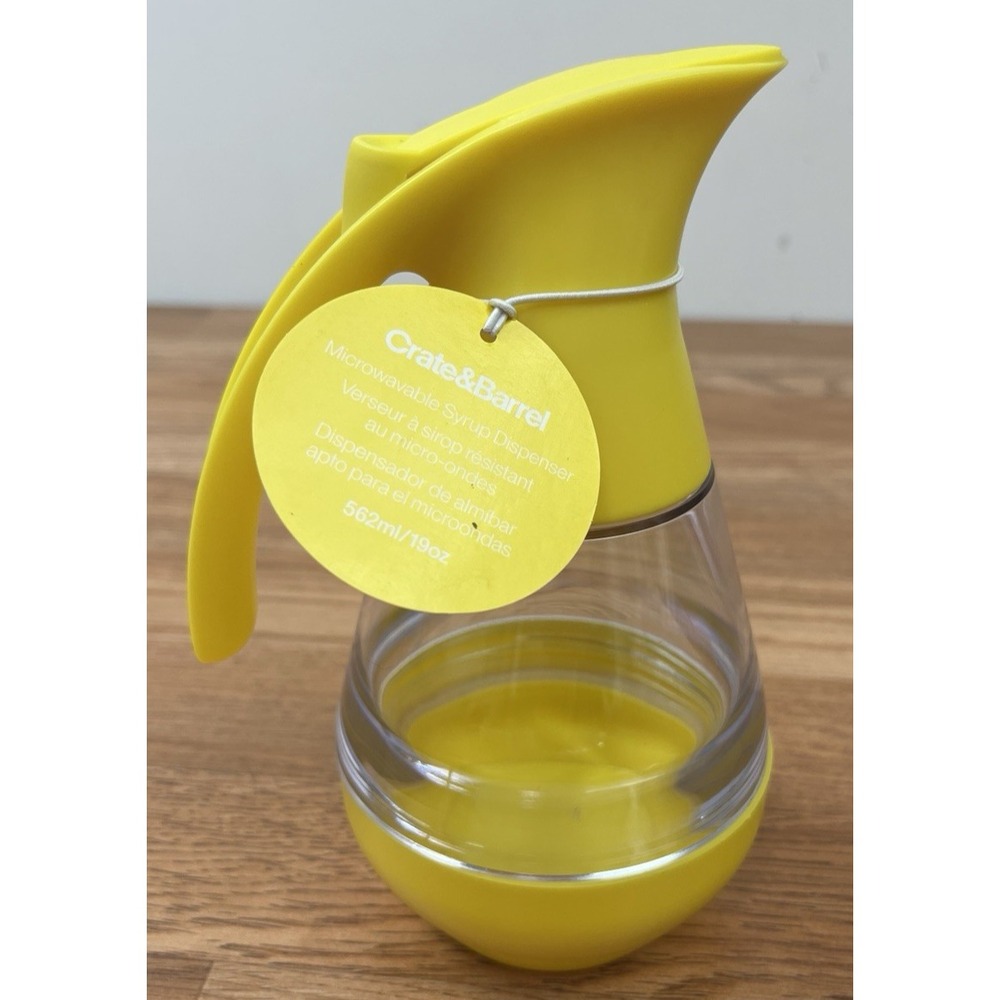 Crate & Barrel Trudeau 19oz Syrup / Honey Dispenser Microwavable Yellow NEW